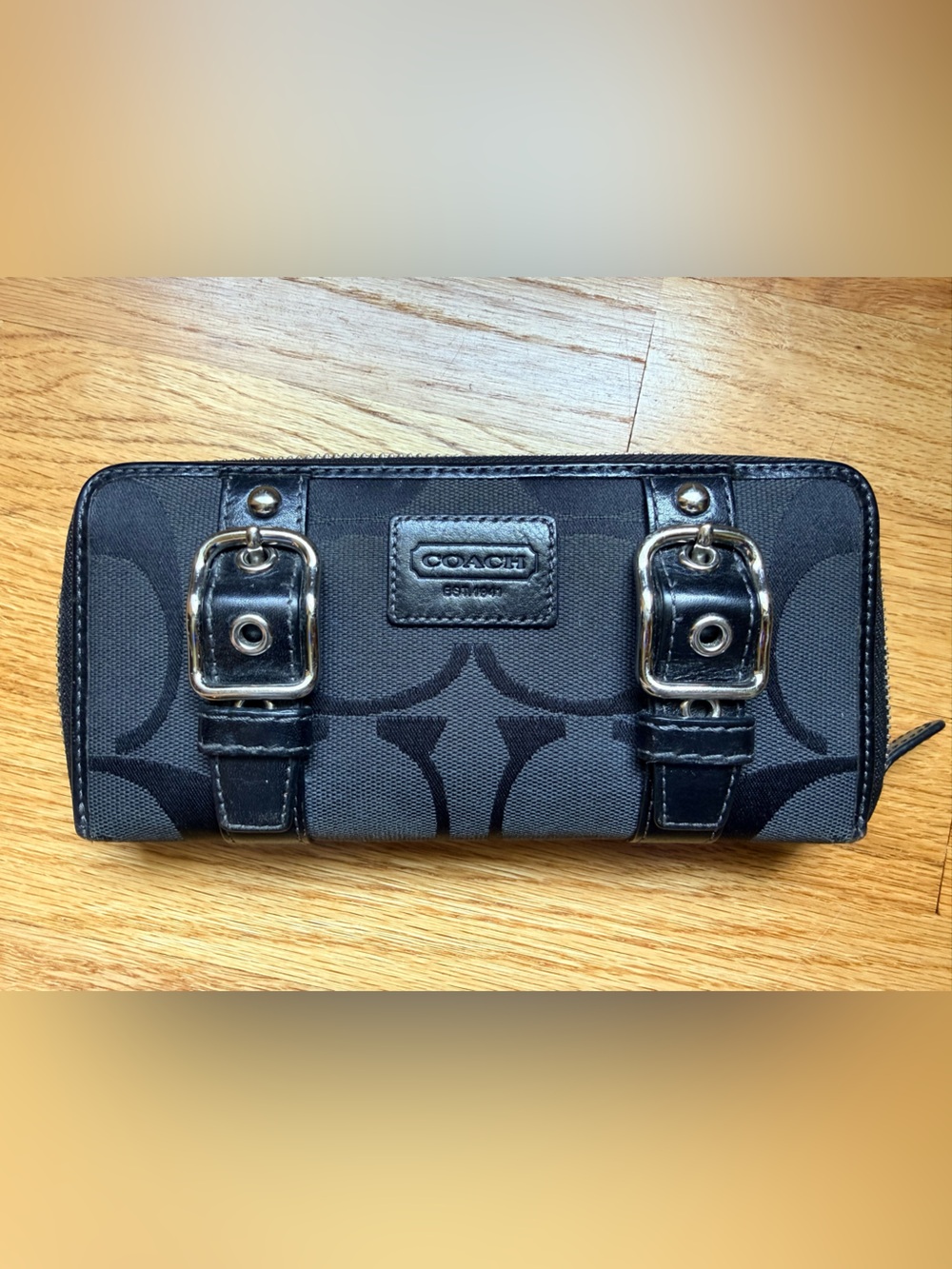 Coach Black Signature Buckle Zip-Around Wallet